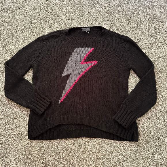Wooden Ships black knit pink & gray lightning bolt crewneck sweater size XS - Picture 5 of 12